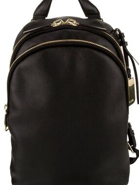 Tumi Black Leather Backpack Gold Hardware Voyager Small Rucksack 196316DL